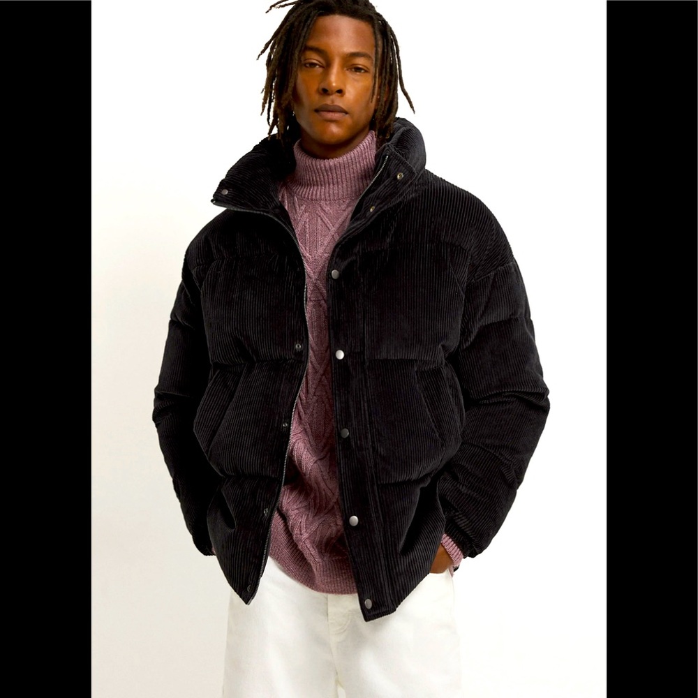 ZARA BLACK CORDUROY PUFFER JACKET | L/XL
